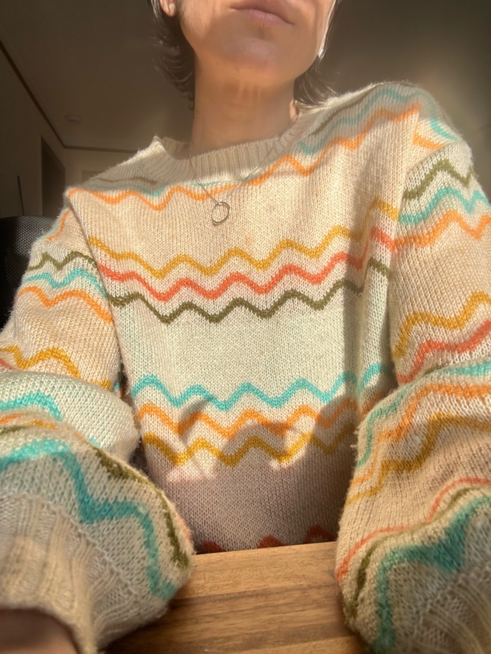 GILLI 2008 Cream Zigzag Pattern Crewneck Sweater